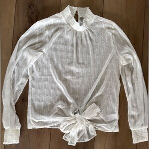 Express White Sheer Dot Tie-Front Blouse